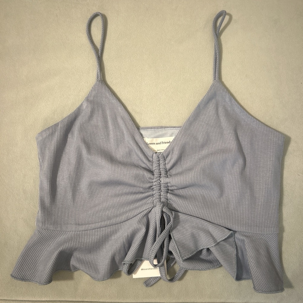 Lovers + Friends Blue Ruched Tie Front Camisole